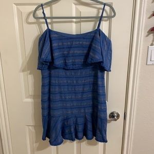 Blue Striped Overlay dress with fringe